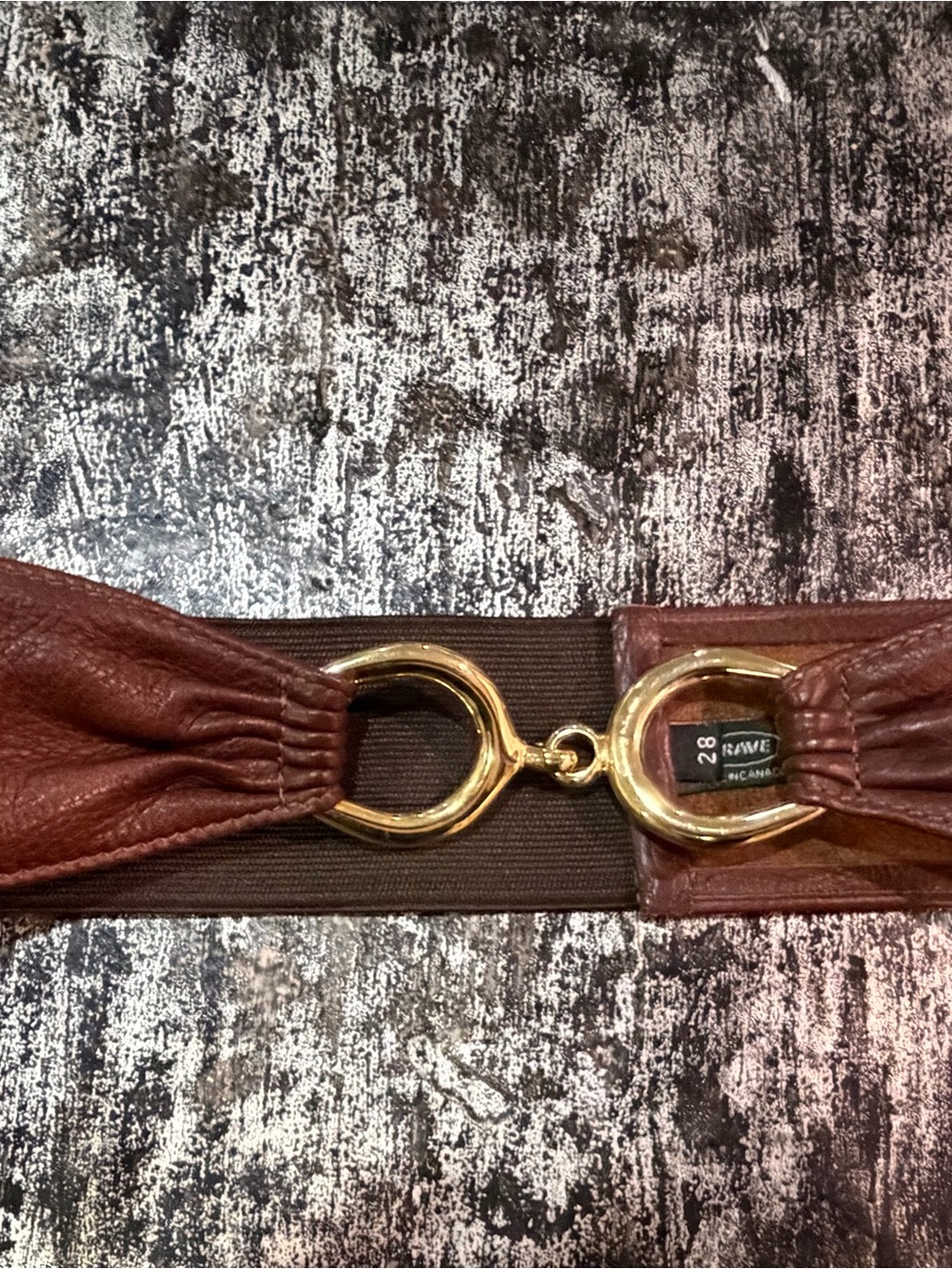 rave Brown Leather Stretch Belt with Gold Ring Hardware